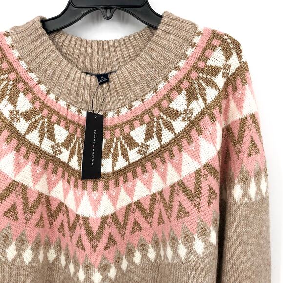 TOMMY HILFIGER Half Snowflake Sweater 0X Beige Raglan Pullover NWT - Picture 5 of 10